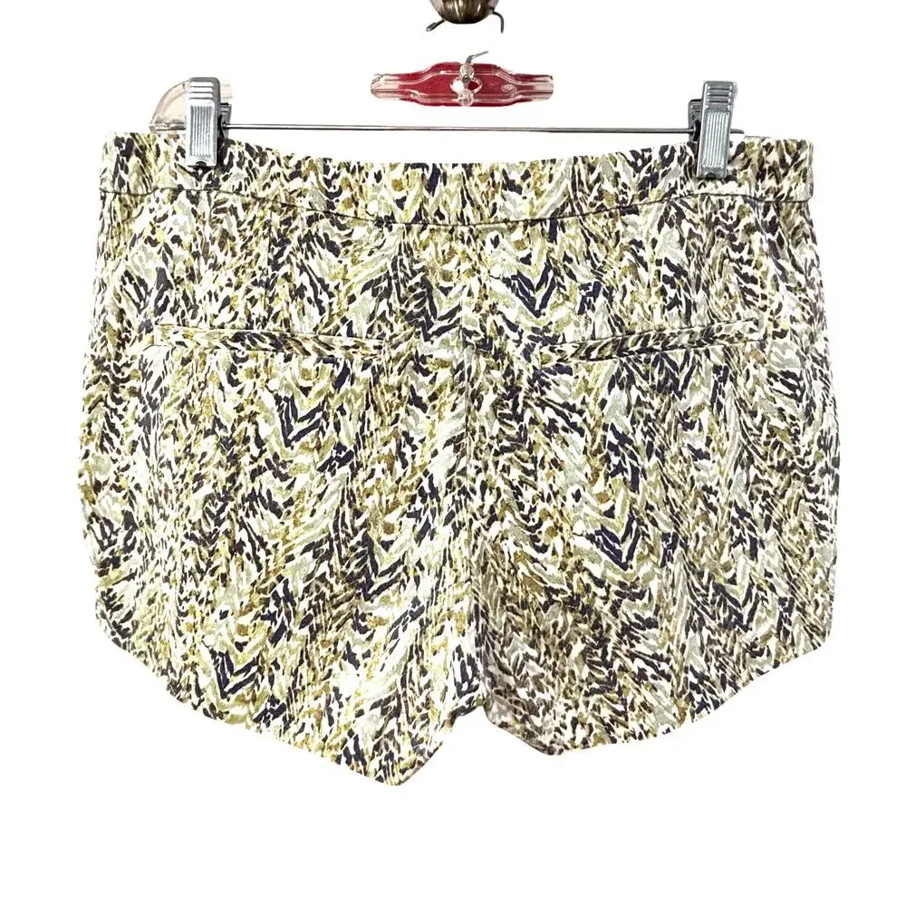 H&M cotton blend short shorts size 10 green gray abstract print pockets stretch